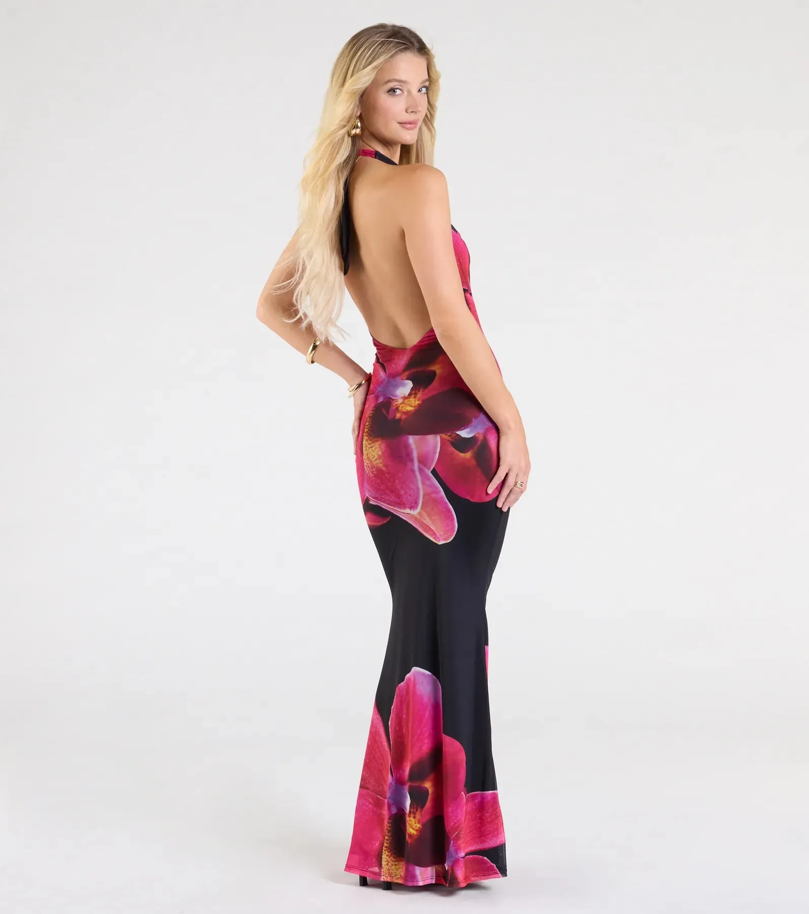 Alluring Vibe Floral Mesh Bodycon Maxi Dress