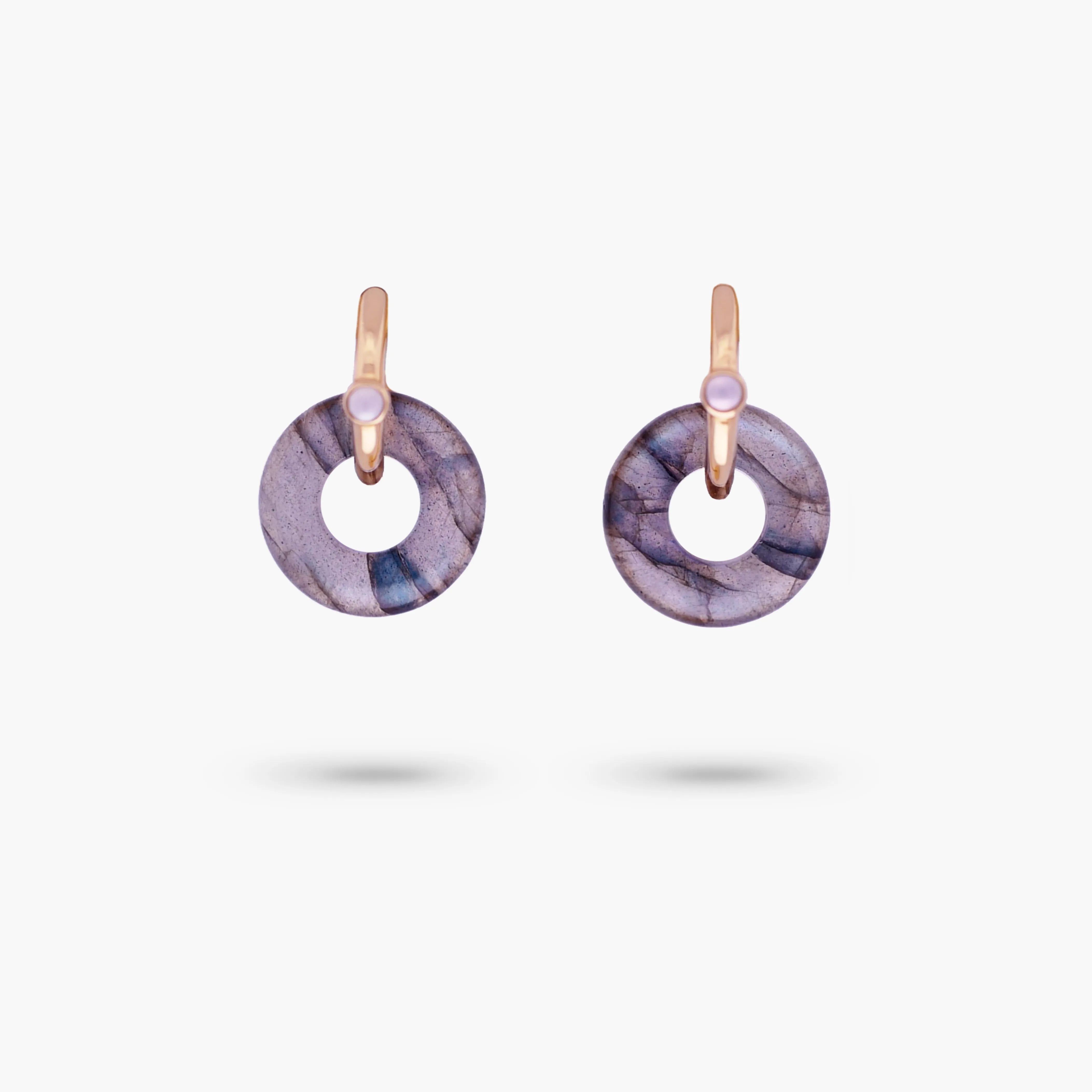 Amare Wear Oriental Inspired Freshwater Pearl Hoops and Labradorite Earrings