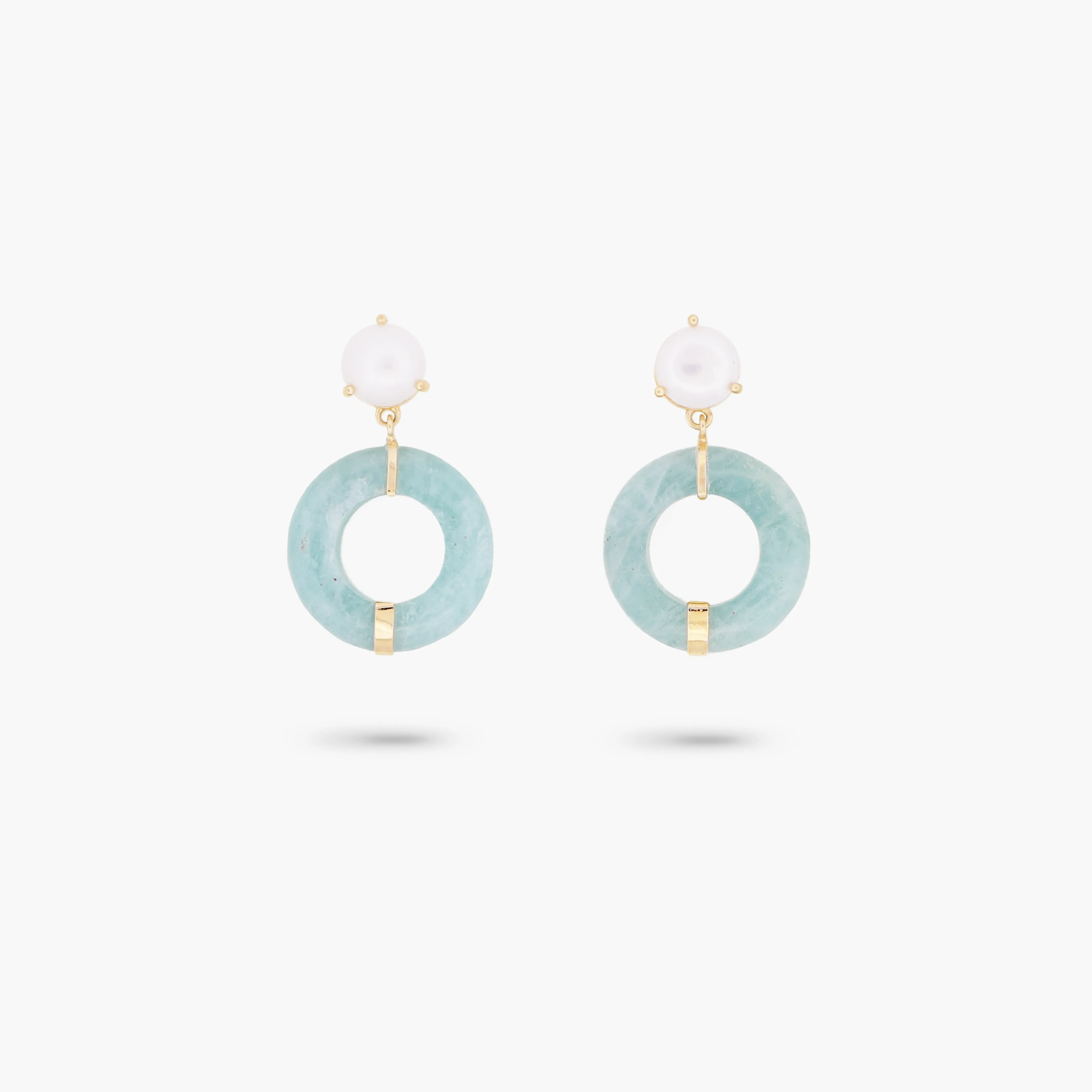 Amare Wear Petite Oriental Inspired Freshwater Pearl and Aquamarine Dangle Earrings