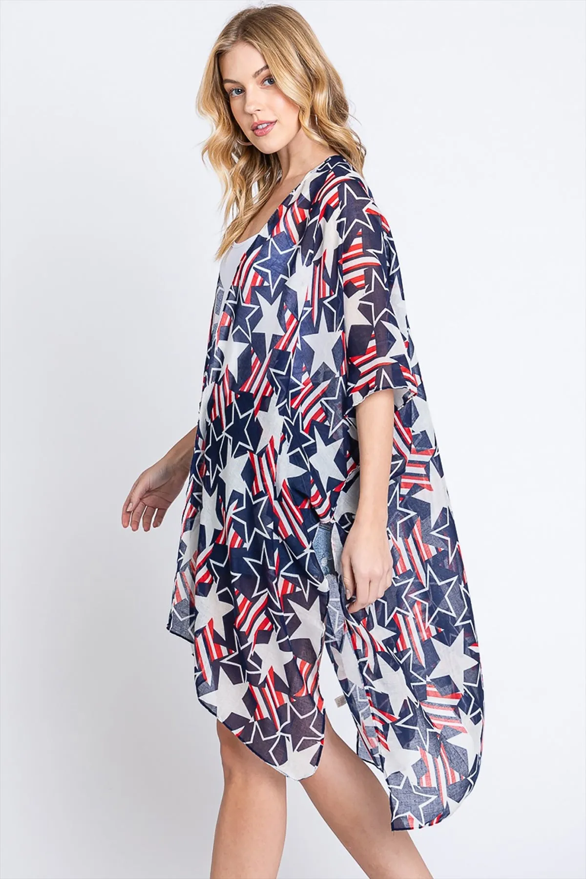 AMERICAN FLAG STAR PRINT KIMONO