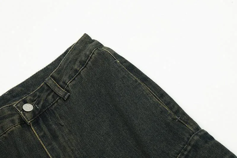 American Retro Distressed Multi-pocket Jeans
