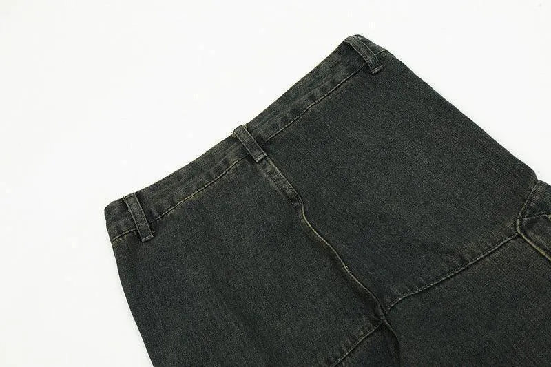 American Retro Distressed Multi-pocket Jeans