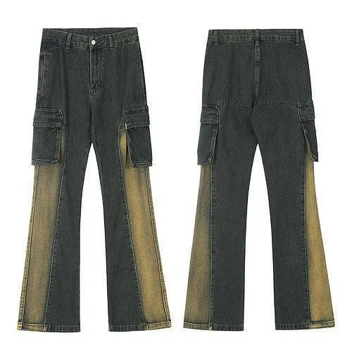 American Retro Distressed Multi-pocket Jeans