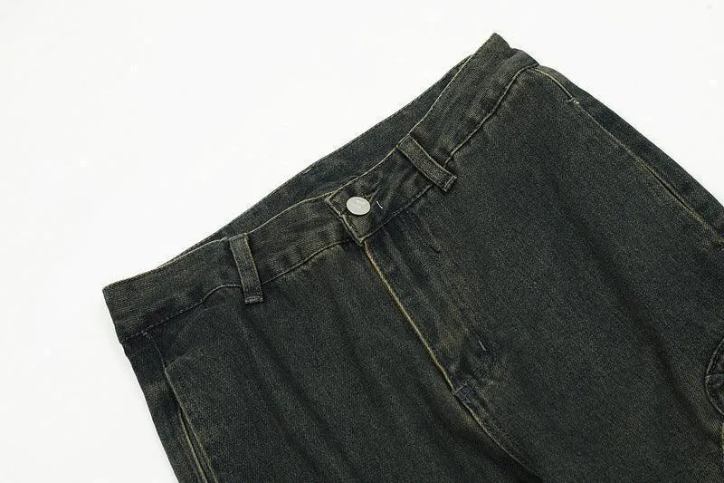 American Retro Distressed Multi-pocket Jeans