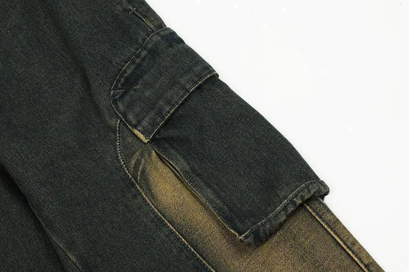 American Retro Distressed Multi-pocket Jeans