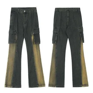 American Retro Distressed Multi-pocket Jeans