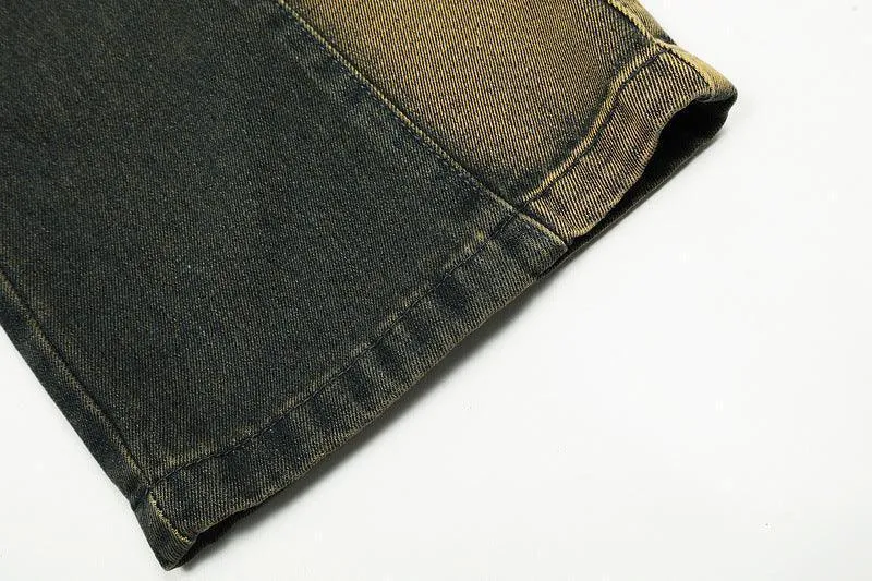 American Retro Distressed Multi-pocket Jeans