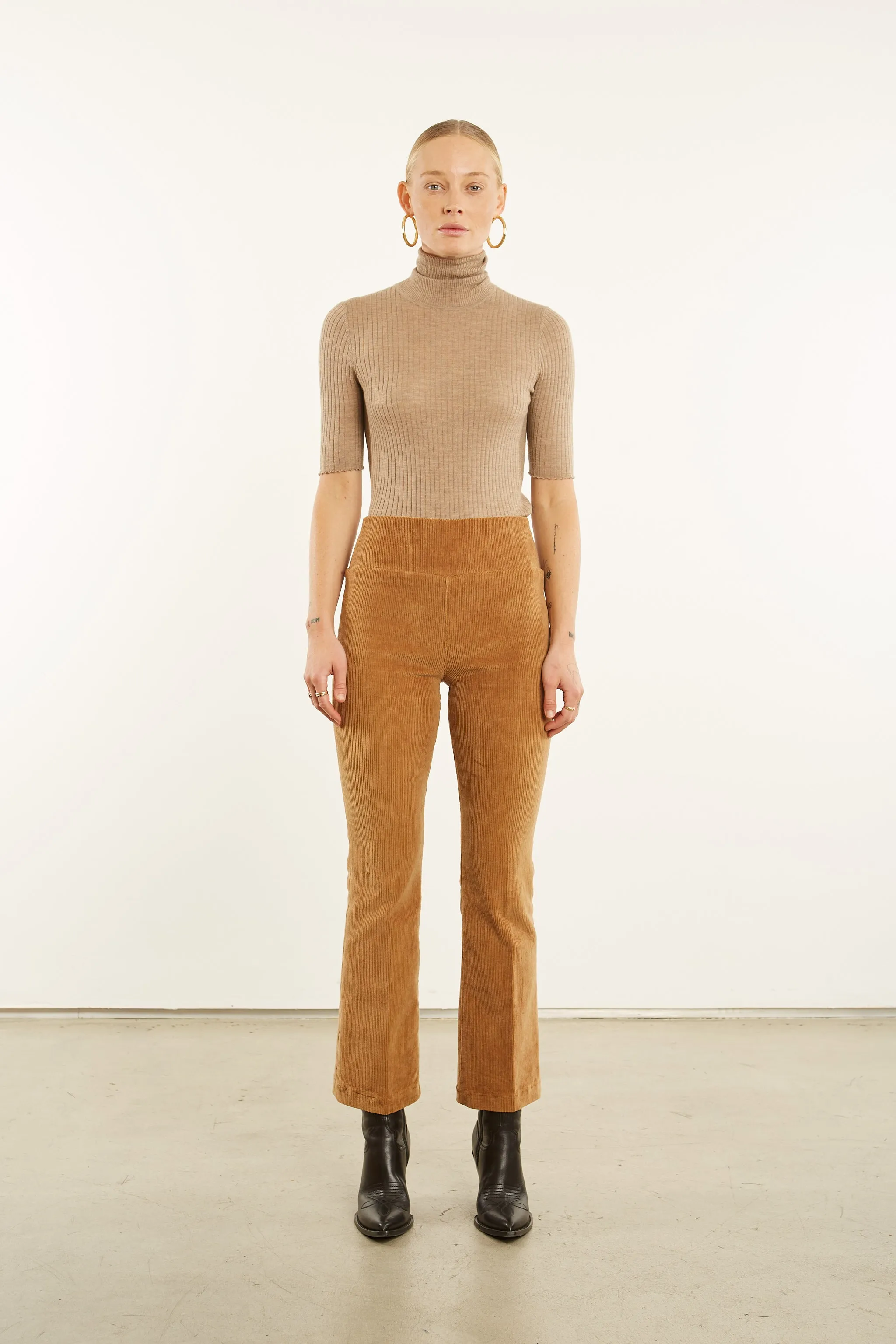 Ankle Flare Corduroy Pant in Camel