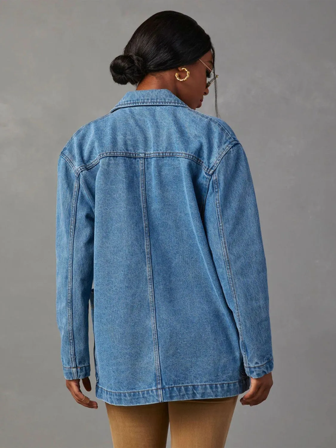 Anna Collared Neck Long Sleeve Denim Jacket