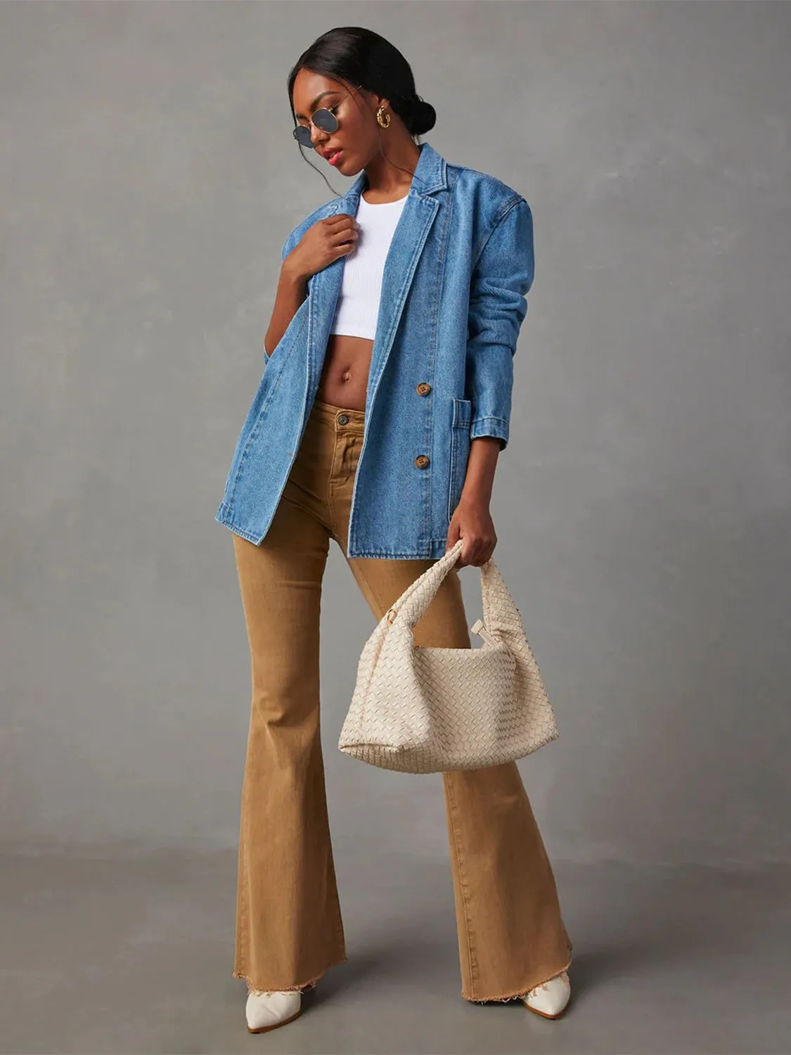 Anna Collared Neck Long Sleeve Denim Jacket