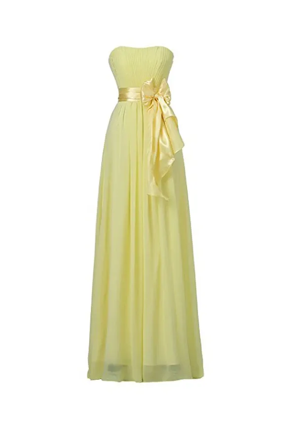 Anneprom Yellow Sweetheart Bridesmaid Chiffon Prom Dresses Long Evening Gowns APB0041