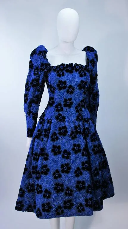 ARNOLD SCAASI Blue Dress, Floral Pattern Size 10-12