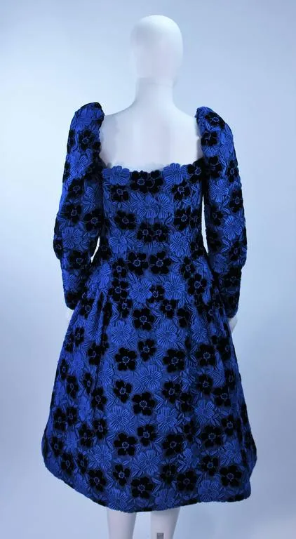 ARNOLD SCAASI Blue Dress, Floral Pattern Size 10-12