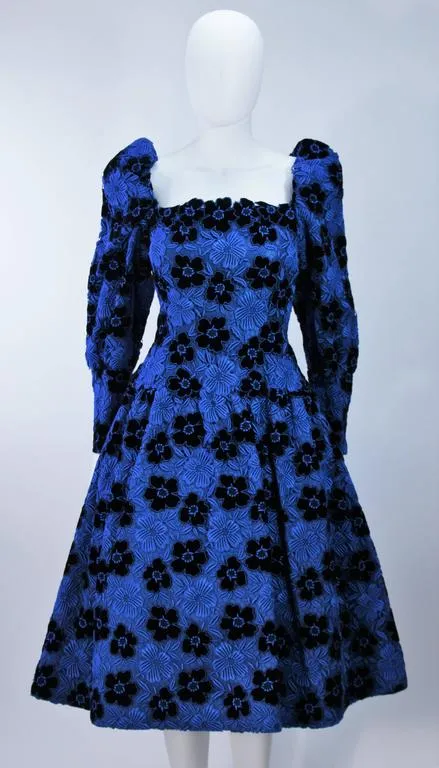 ARNOLD SCAASI Blue Dress, Floral Pattern Size 10-12