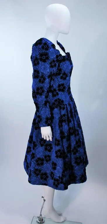 ARNOLD SCAASI Blue Dress, Floral Pattern Size 10-12