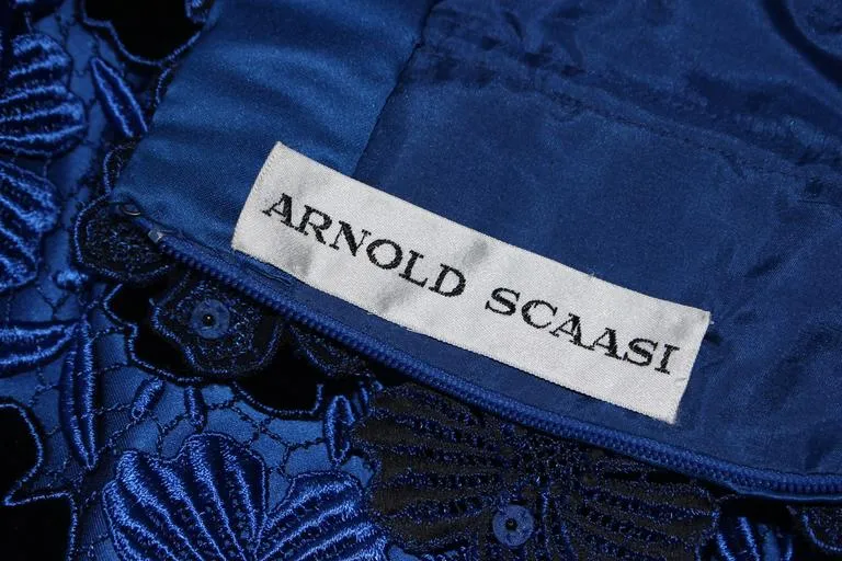 ARNOLD SCAASI Blue Dress, Floral Pattern Size 10-12