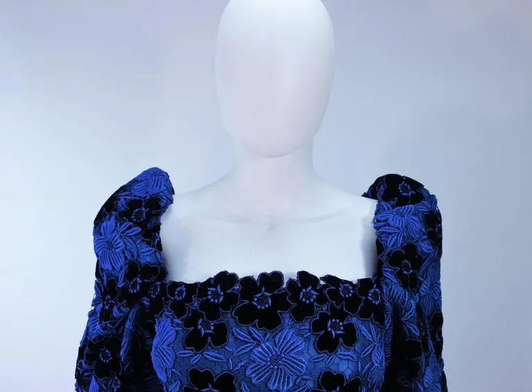 ARNOLD SCAASI Blue Dress, Floral Pattern Size 10-12