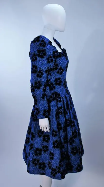 ARNOLD SCAASI Blue Dress, Floral Pattern Size 10-12