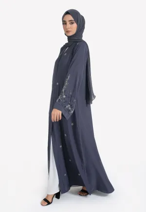 Ash Grey Embellished Open Abaya