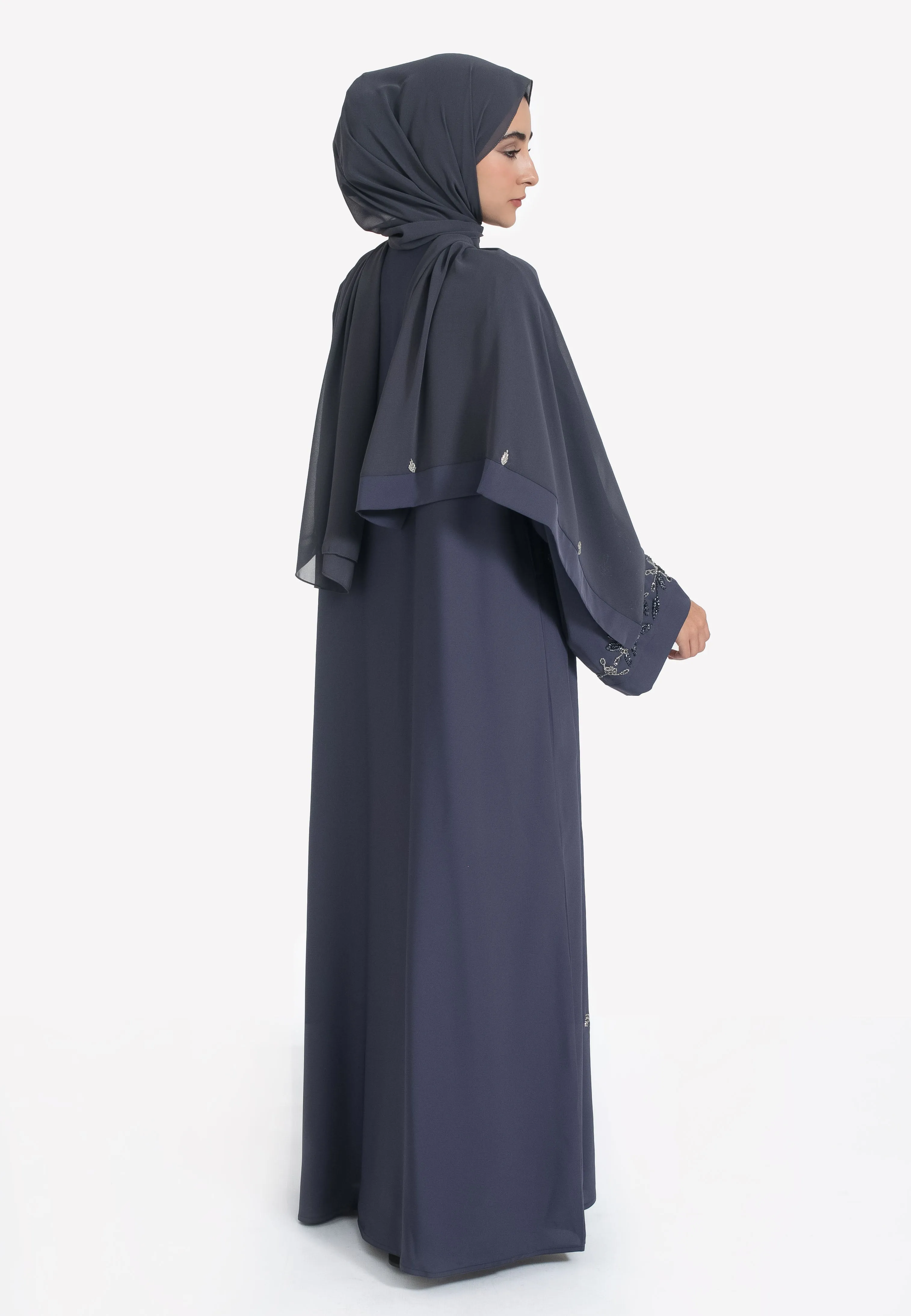 Ash Grey Embellished Open Abaya