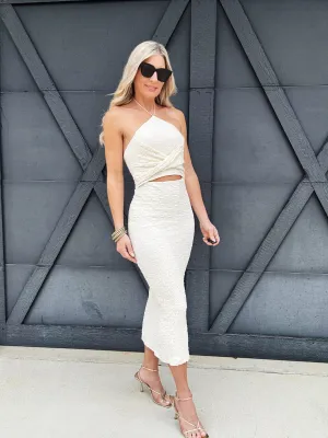 Audrina Halter Midi Dress In Ivory