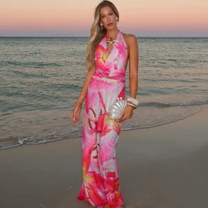 Aviana | Backless Halter Maxi Dress
