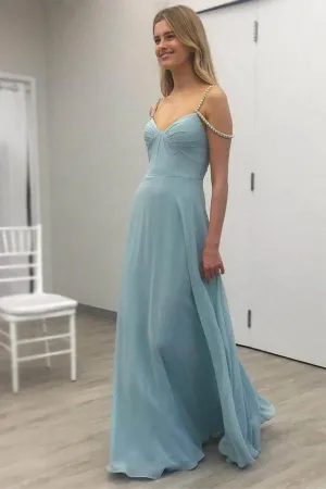 Baby Blue Chiffon Evening Dress Floor Length Prom Dress PG462