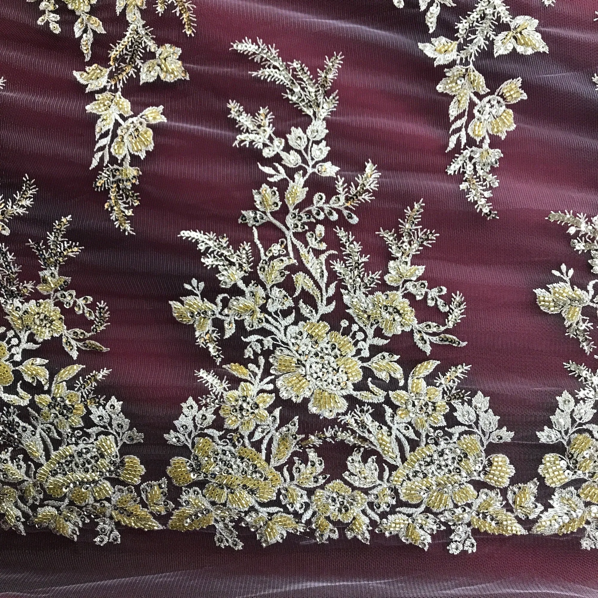 Beaded & Sequined Lace Fabric Embroidered on 100% Polyester Net Mesh | Lace USA - GD-12827