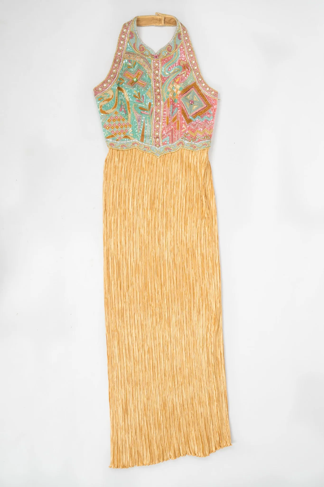 Beaded Column Halter Dress