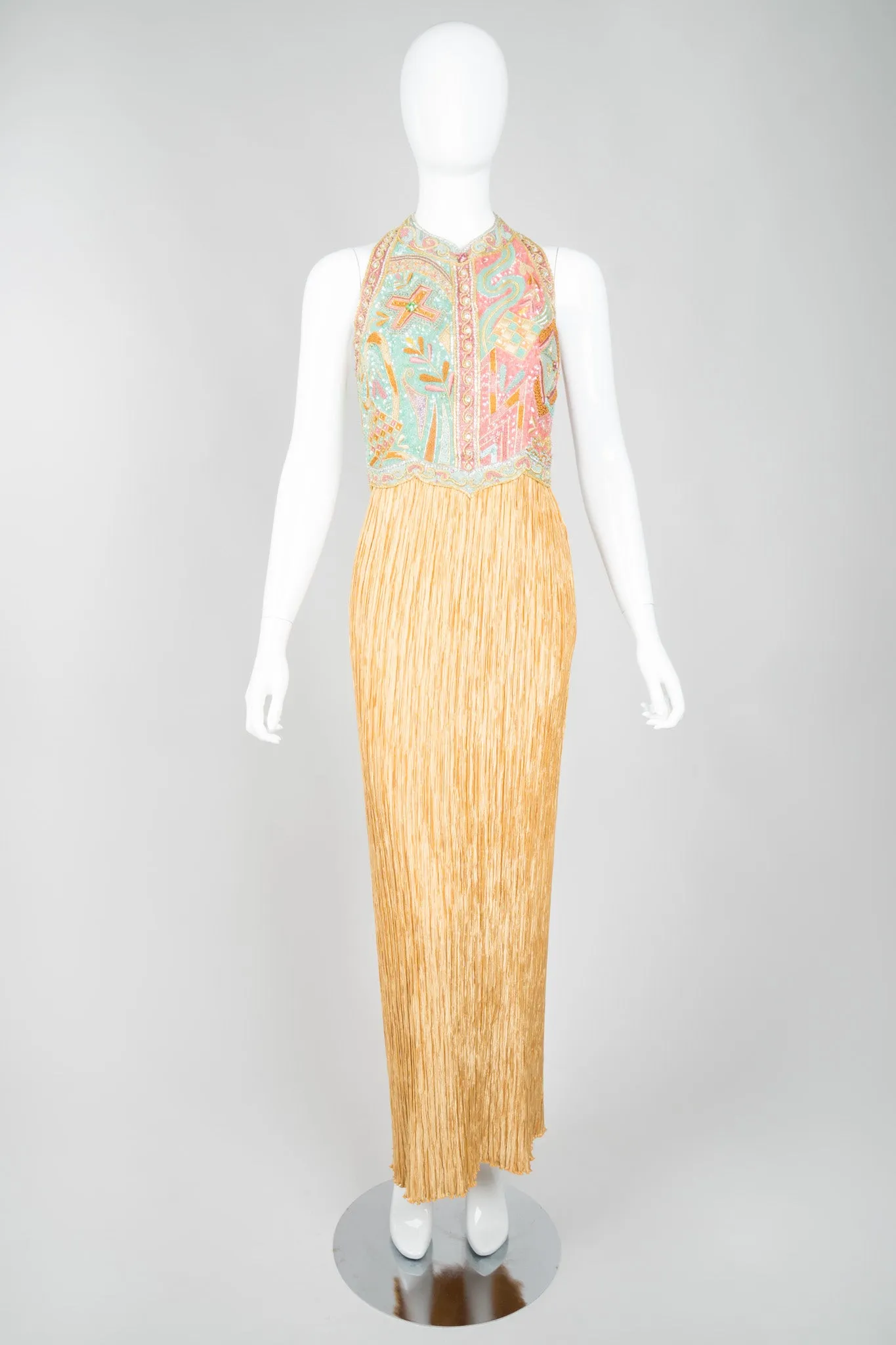 Beaded Column Halter Dress