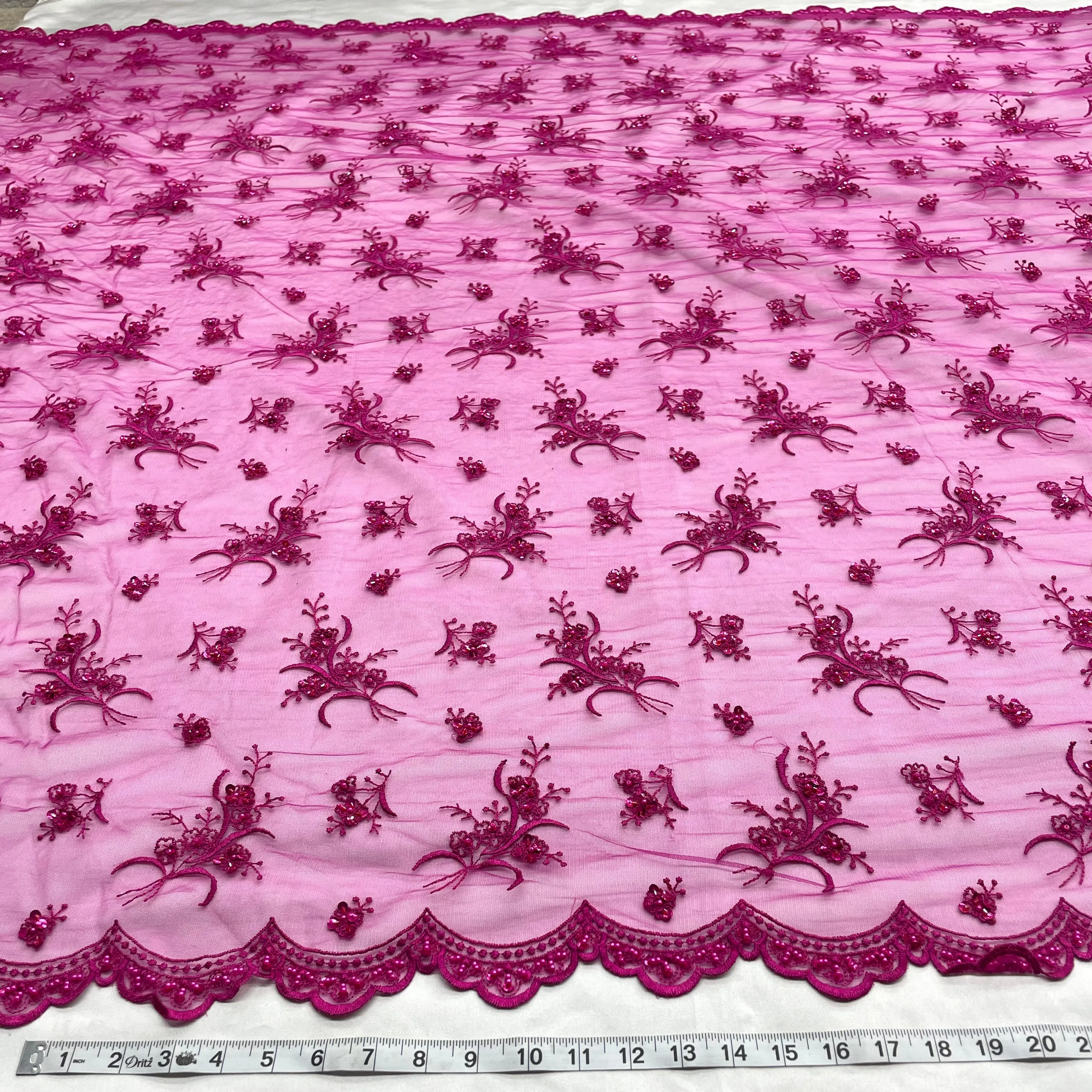 Beaded Lace Fabric Embroidered on 100% Polyester Net Mesh | Lace USA - 42002W-BP