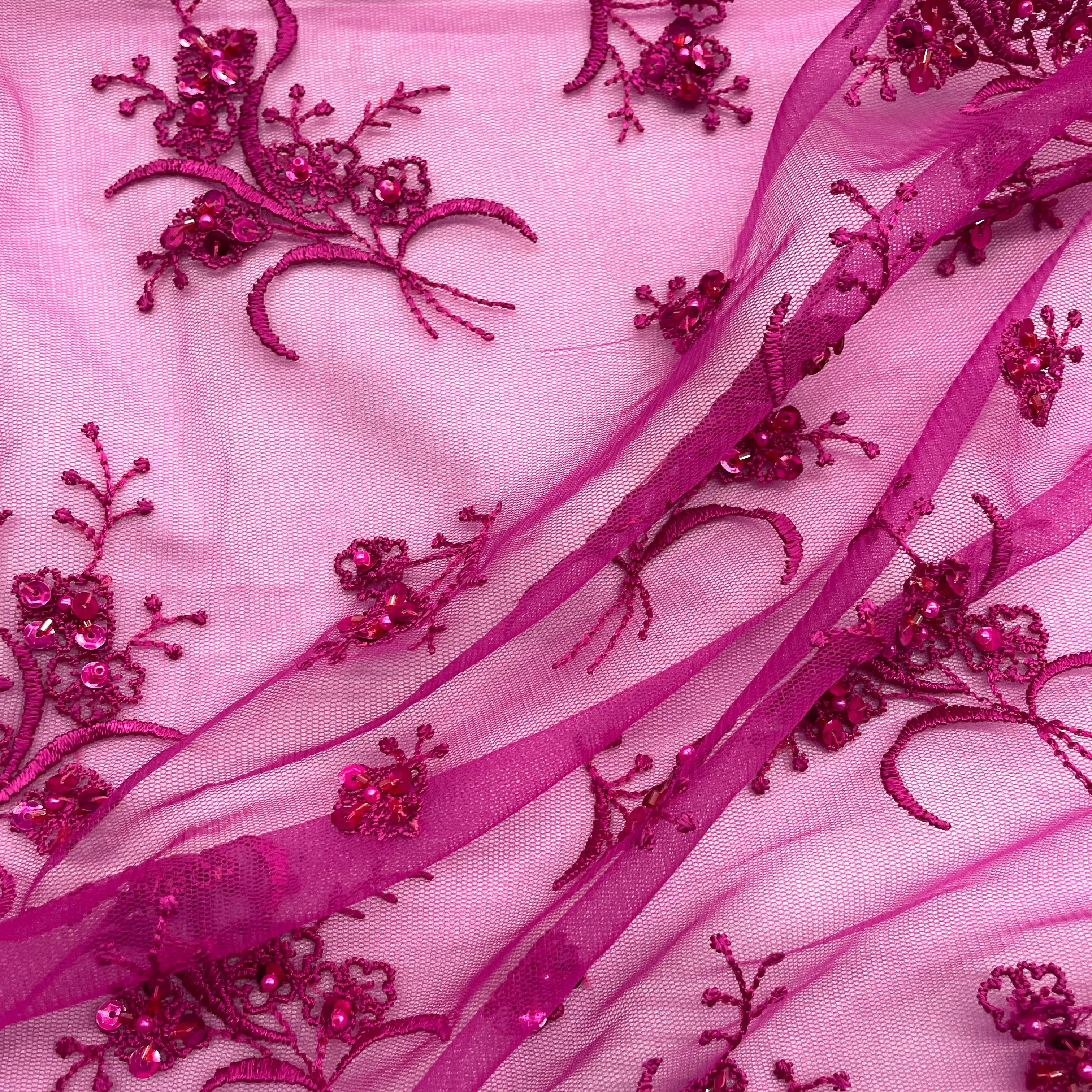 Beaded Lace Fabric Embroidered on 100% Polyester Net Mesh | Lace USA - 42002W-BP