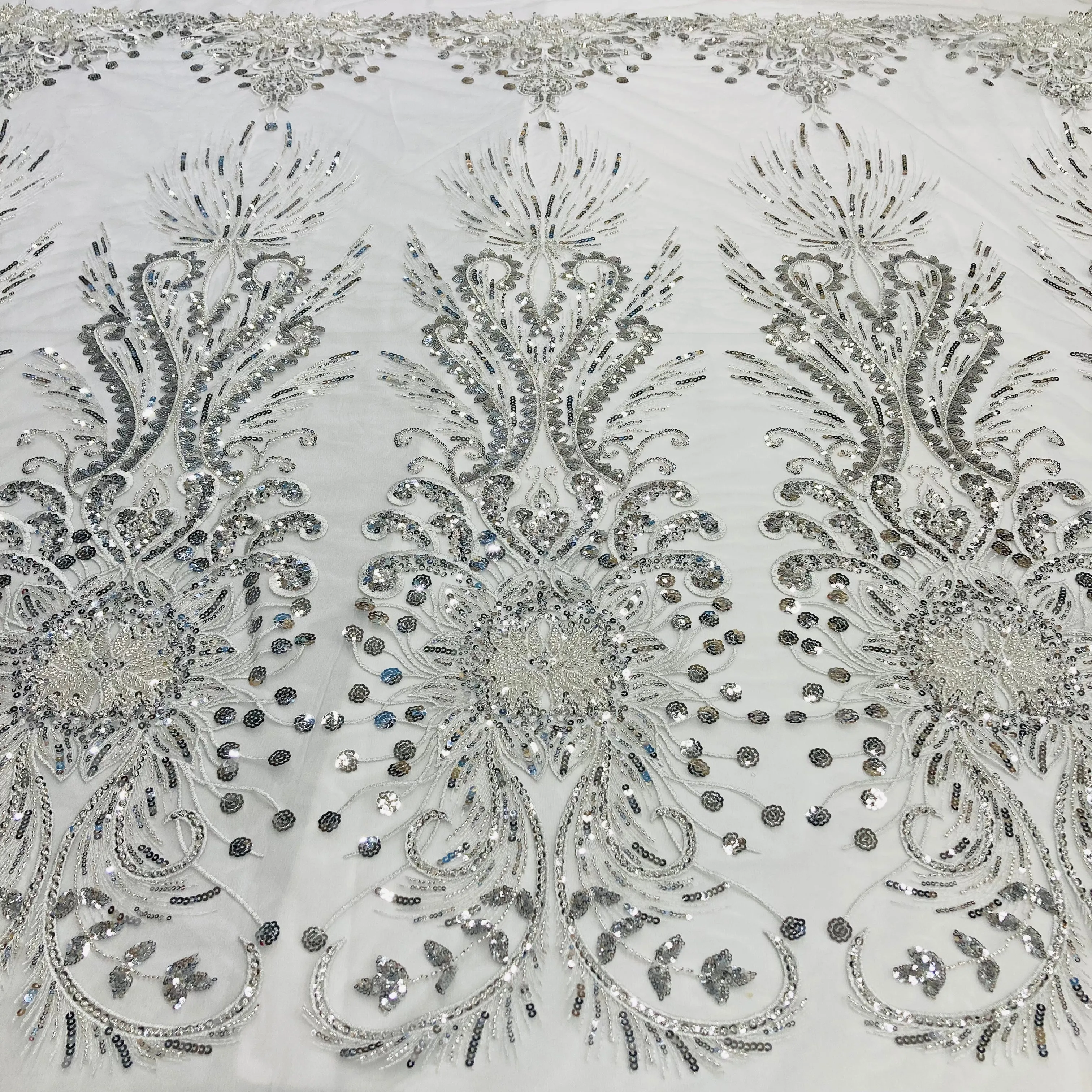 Beaded Lace Fabric Embroidered on 100% Polyester Net Mesh | Lace USA - GD-217138