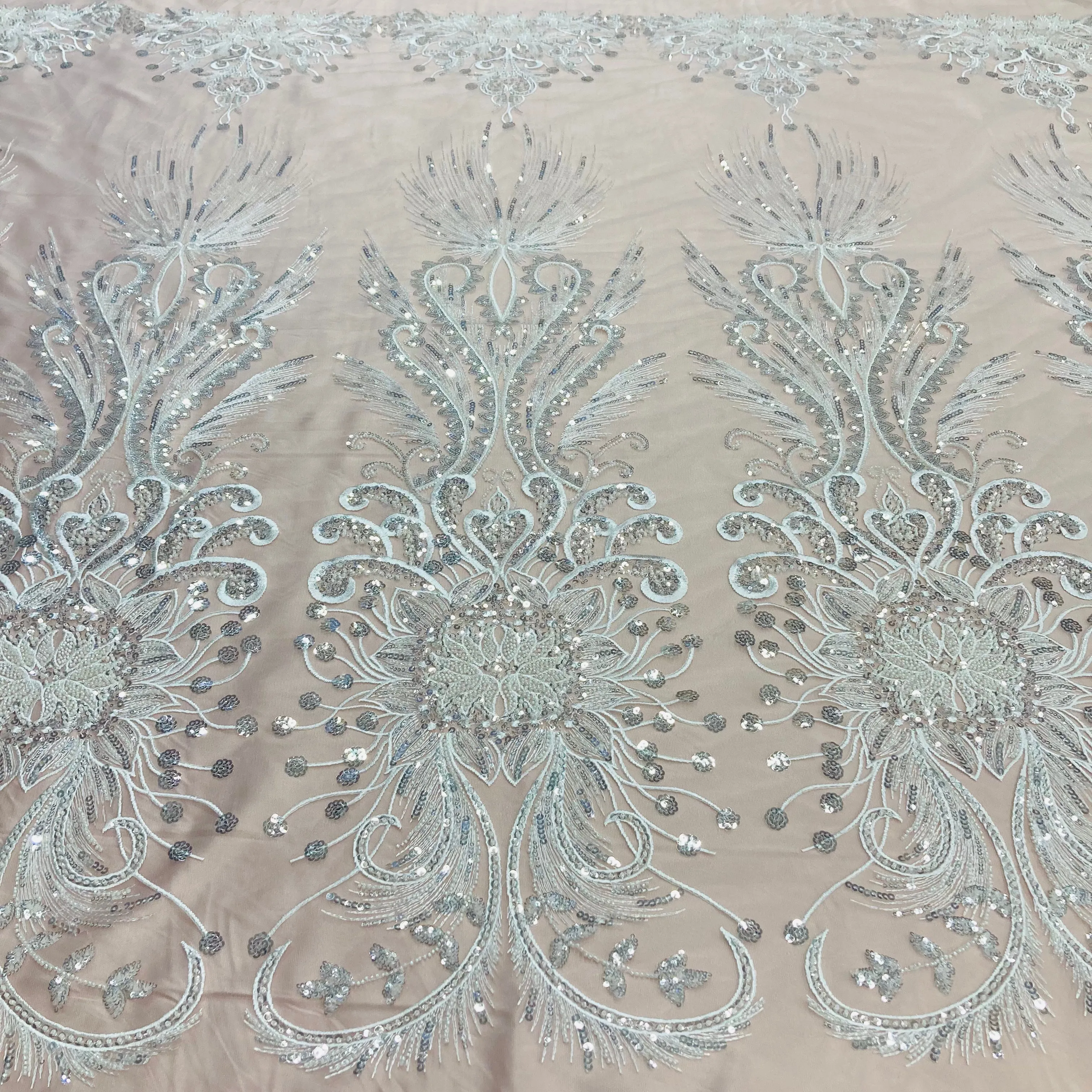 Beaded Lace Fabric Embroidered on 100% Polyester Net Mesh | Lace USA - GD-217138