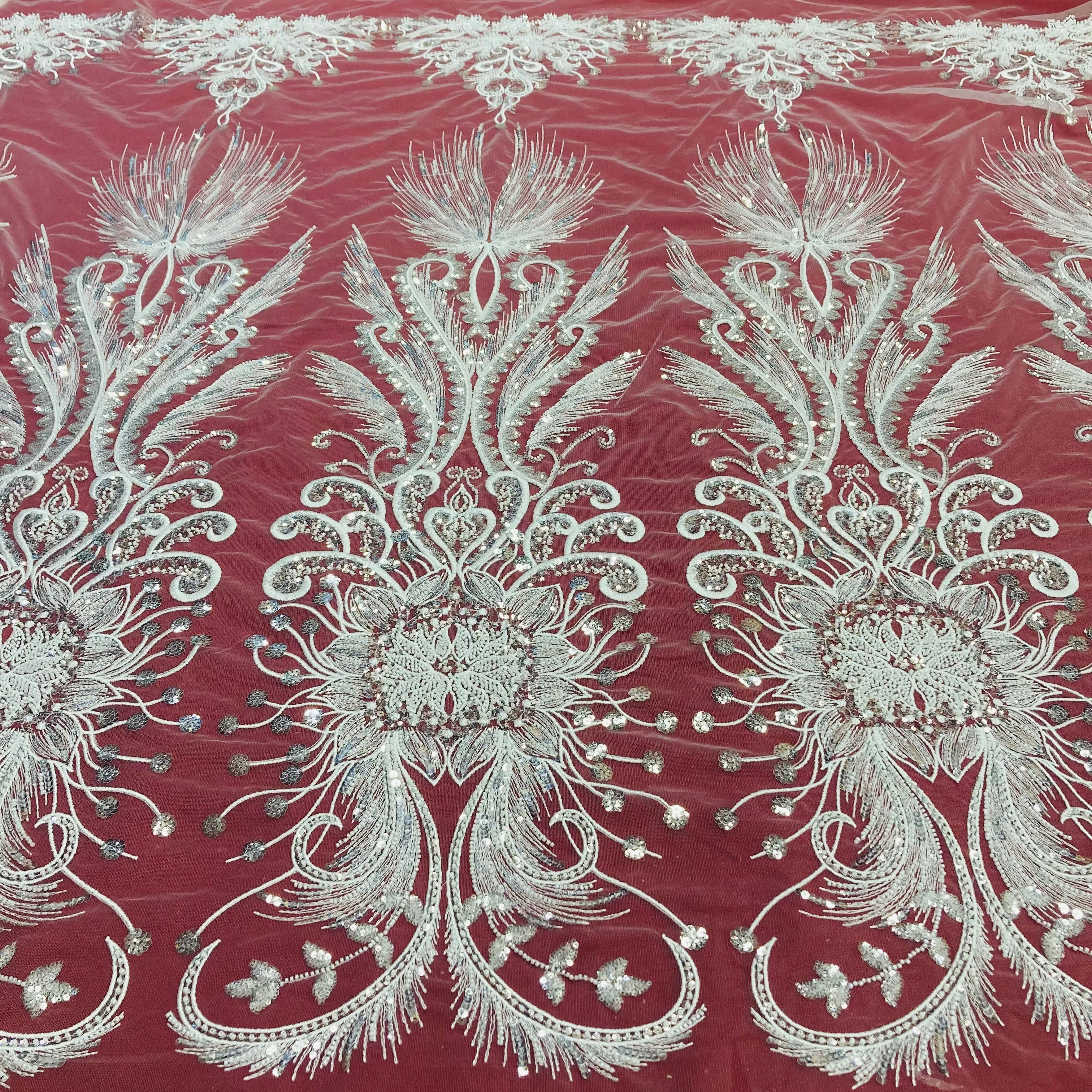 Beaded Lace Fabric Embroidered on 100% Polyester Net Mesh | Lace USA - GD-217138