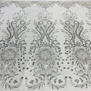 Beaded Lace Fabric Embroidered on 100% Polyester Net Mesh | Lace USA - GD-217138