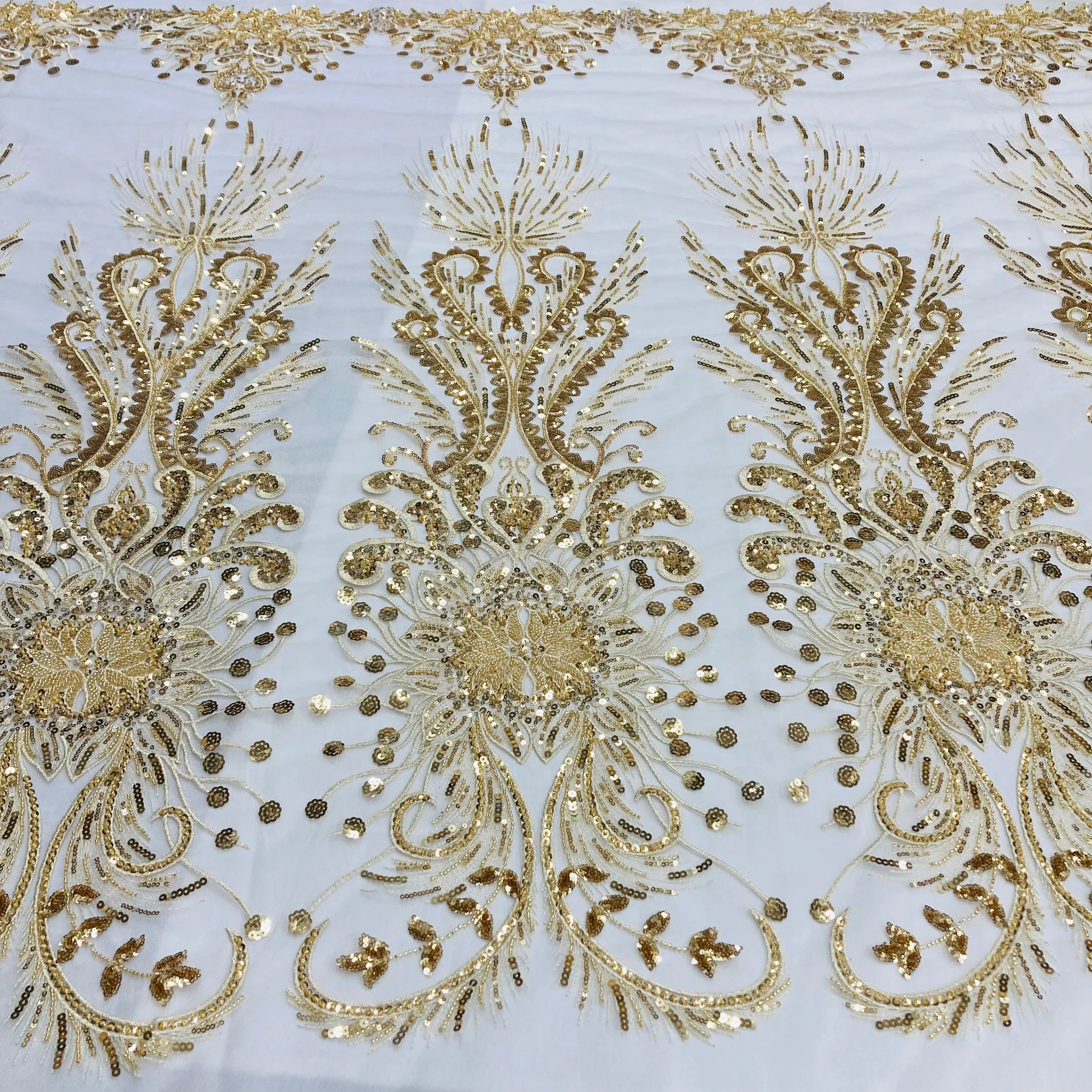 Beaded Lace Fabric Embroidered on 100% Polyester Net Mesh | Lace USA - GD-217138