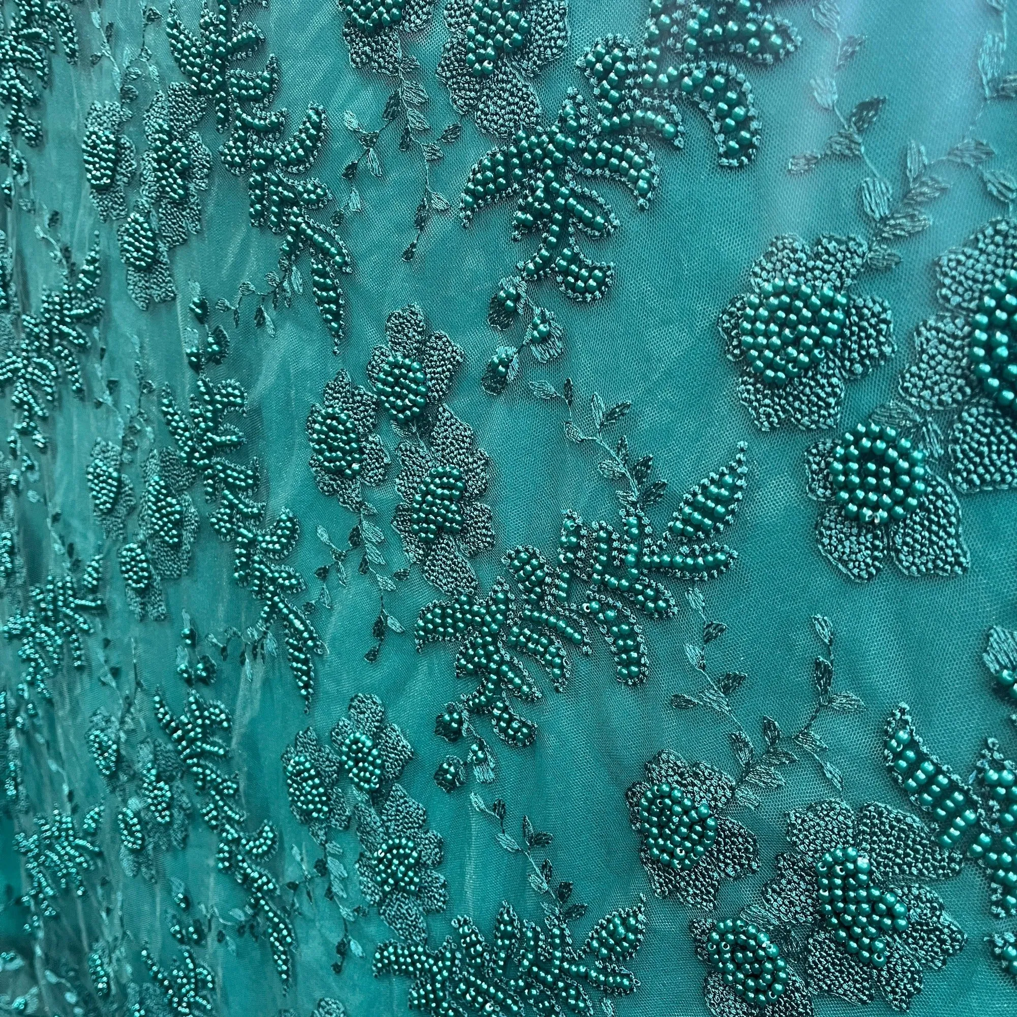 Beaded Lace Fabric Embroidered on 100% Polyester Net Mesh | Lace USA - GD-366