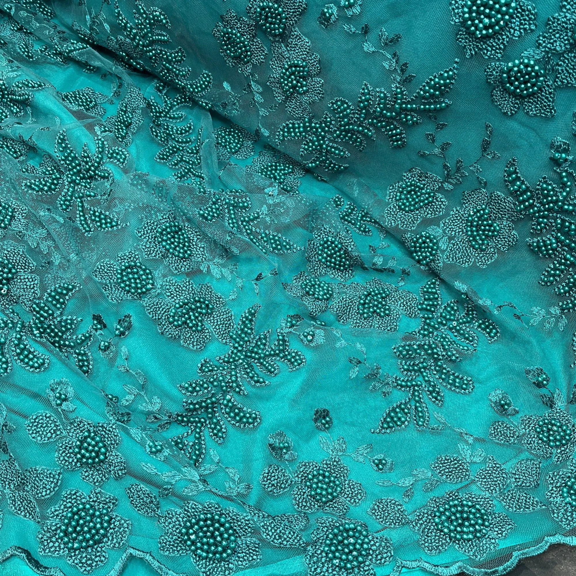 Beaded Lace Fabric Embroidered on 100% Polyester Net Mesh | Lace USA - GD-366