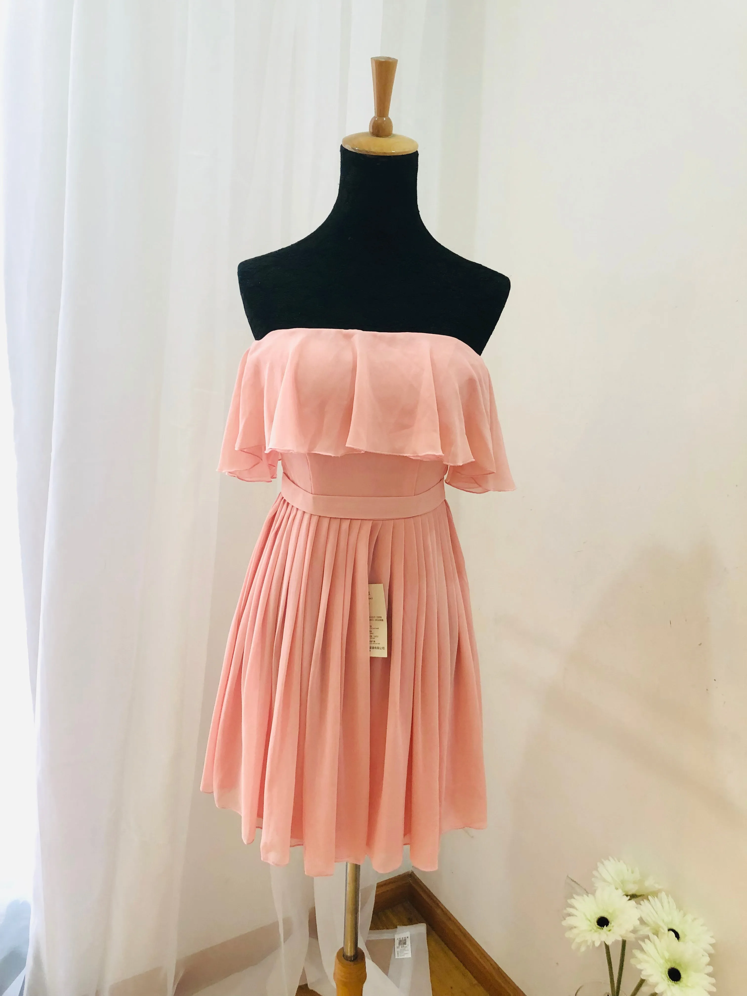 Beautiful Pink Off Shoulder Short Bridesmaid Dress in Stock, Lovely Party Dress, Bridesmaid Dress 2019