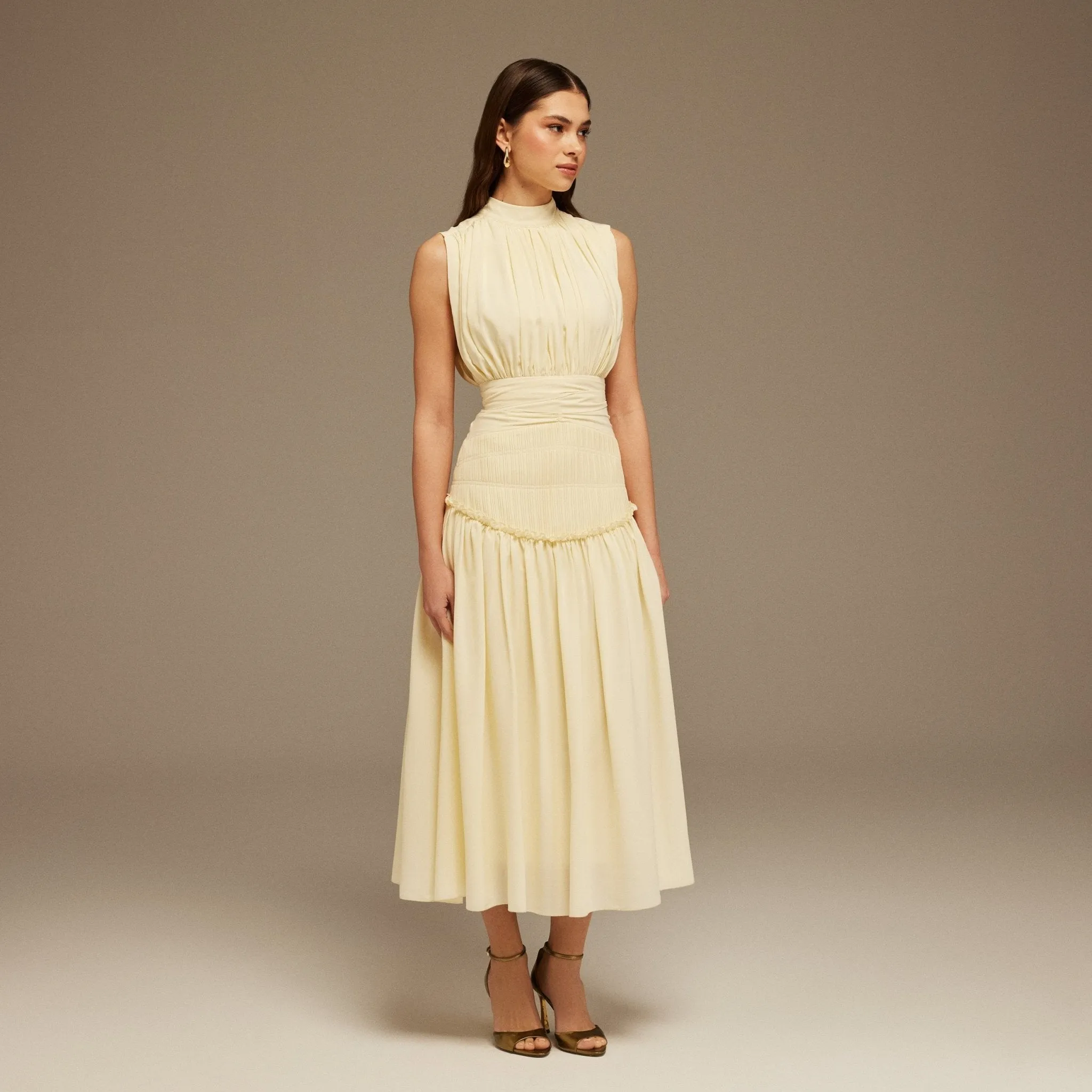 Beige Chiffon Maxi Dress