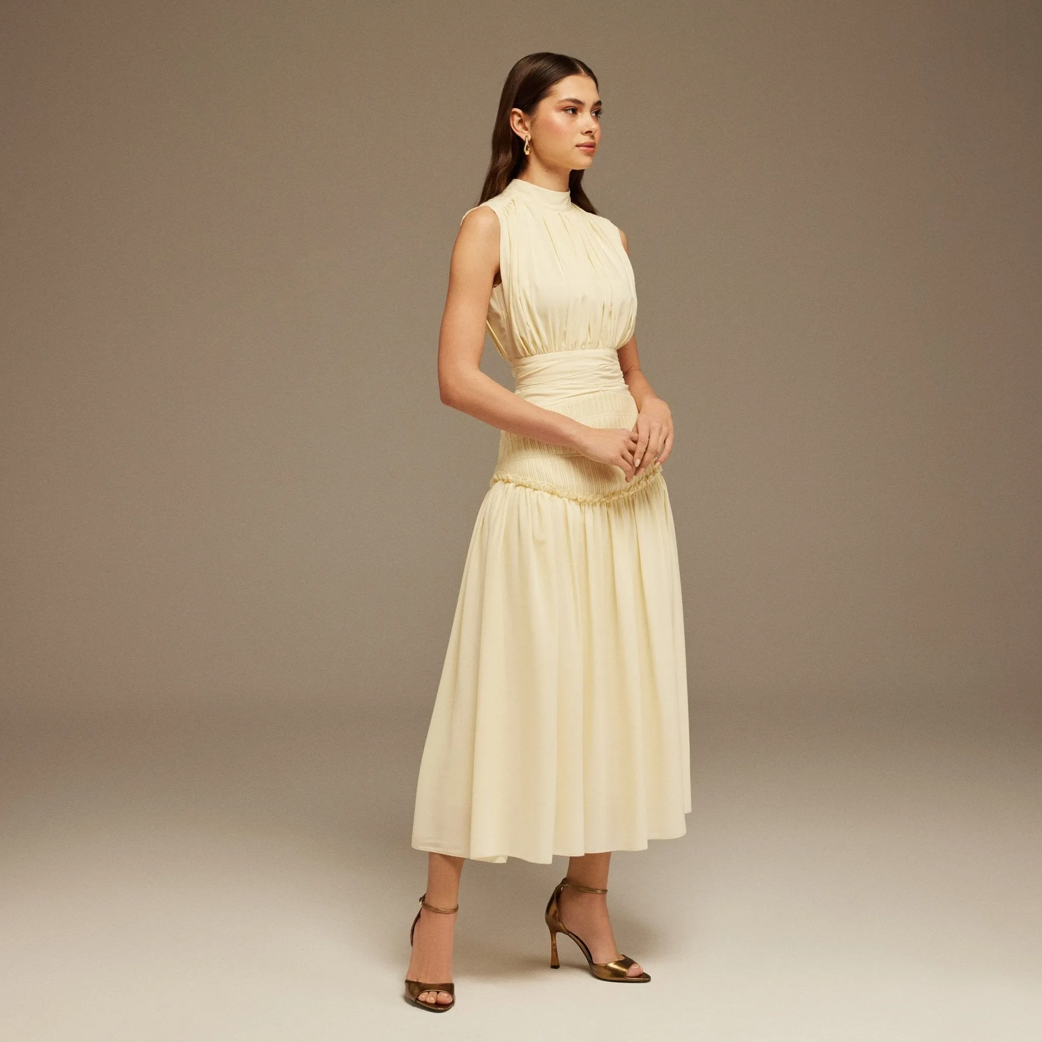 Beige Chiffon Maxi Dress