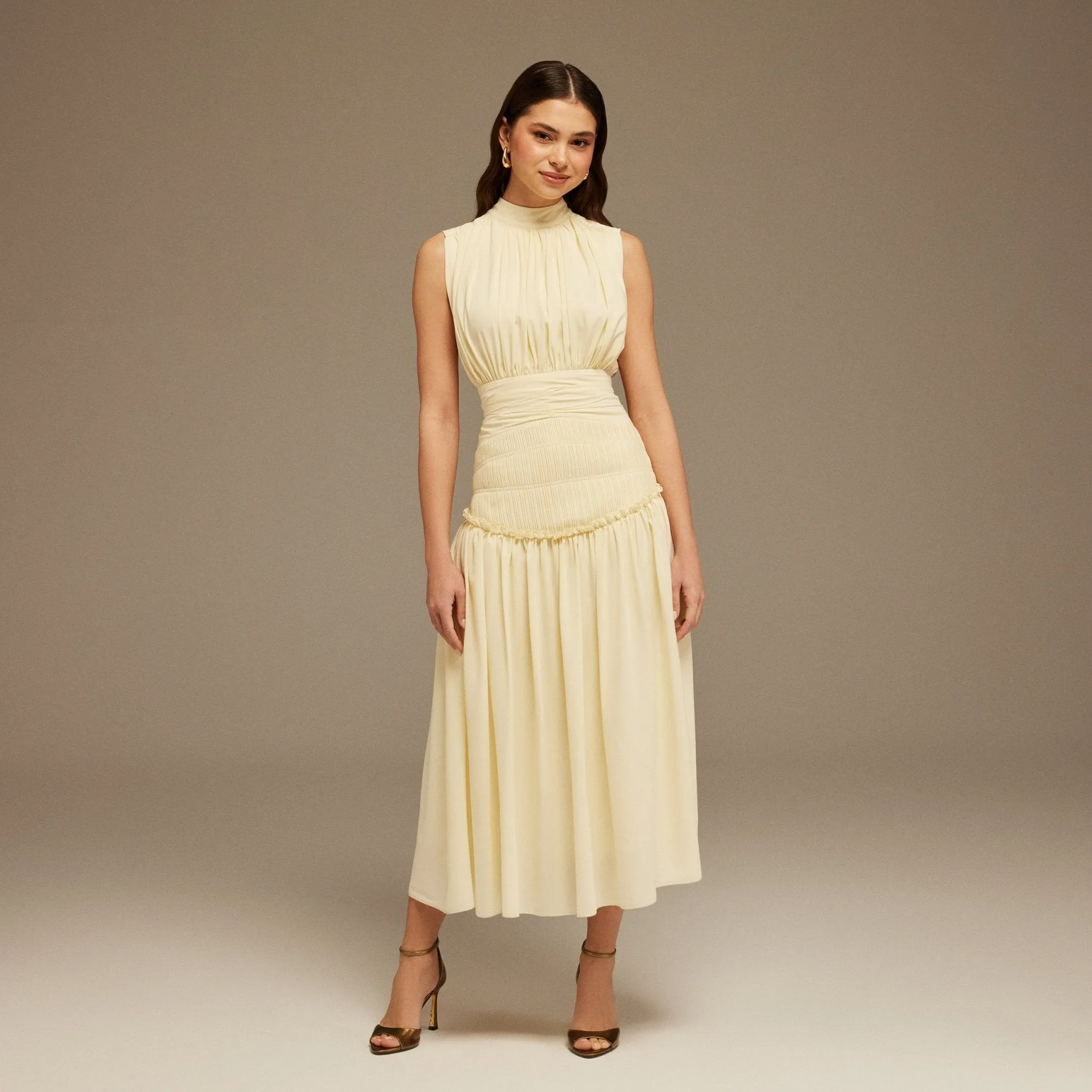 Beige Chiffon Maxi Dress