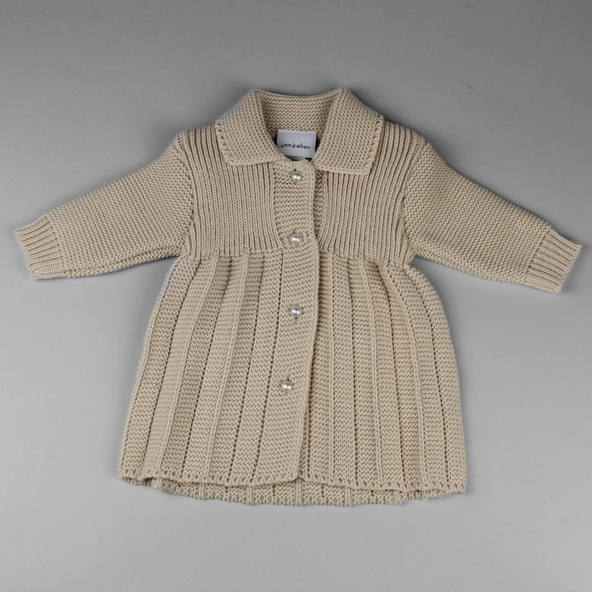 Beige Knitted Baby Coat - Pearl Buttons