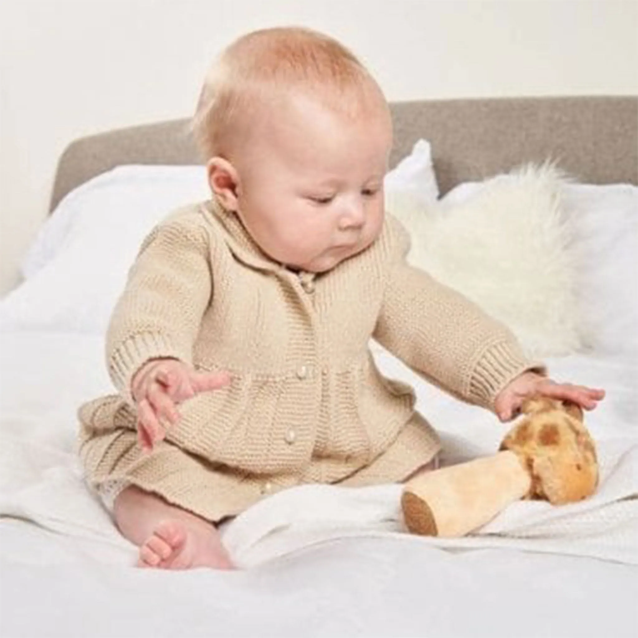 Beige Knitted Baby Coat - Pearl Buttons