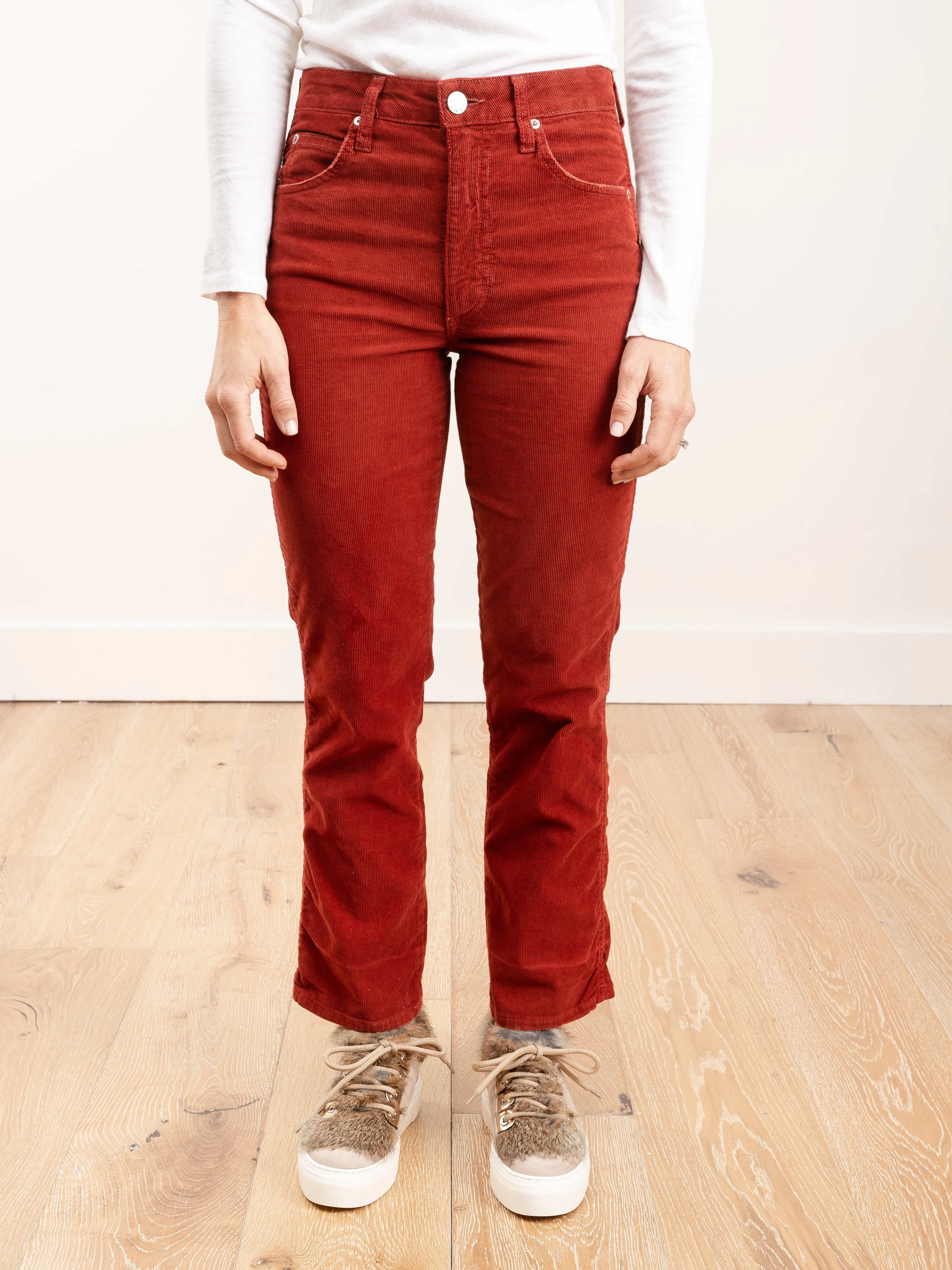 bella corduroy high rise slight boot - rust
