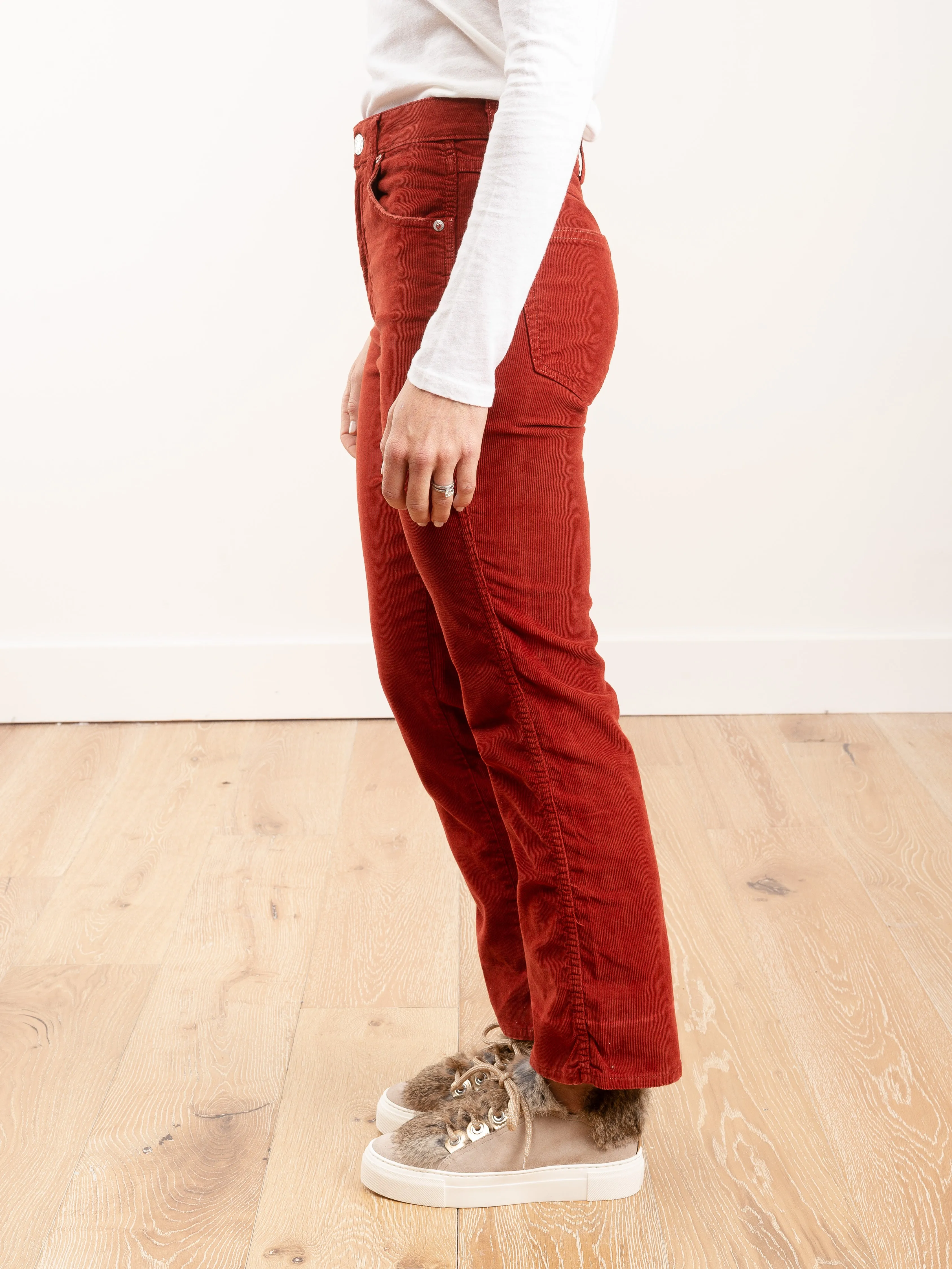 bella corduroy high rise slight boot - rust