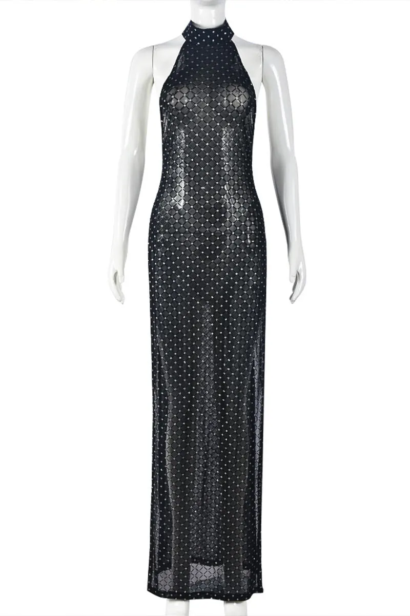BI0315 Glitter Mesh Maxi Dress