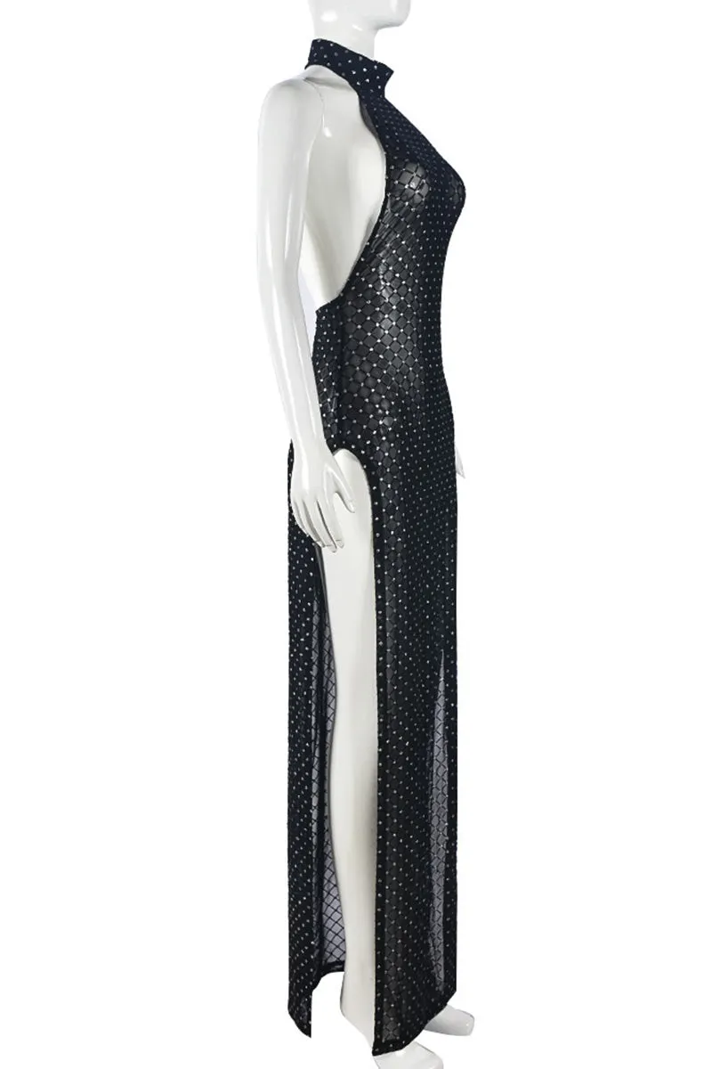 BI0315 Glitter Mesh Maxi Dress