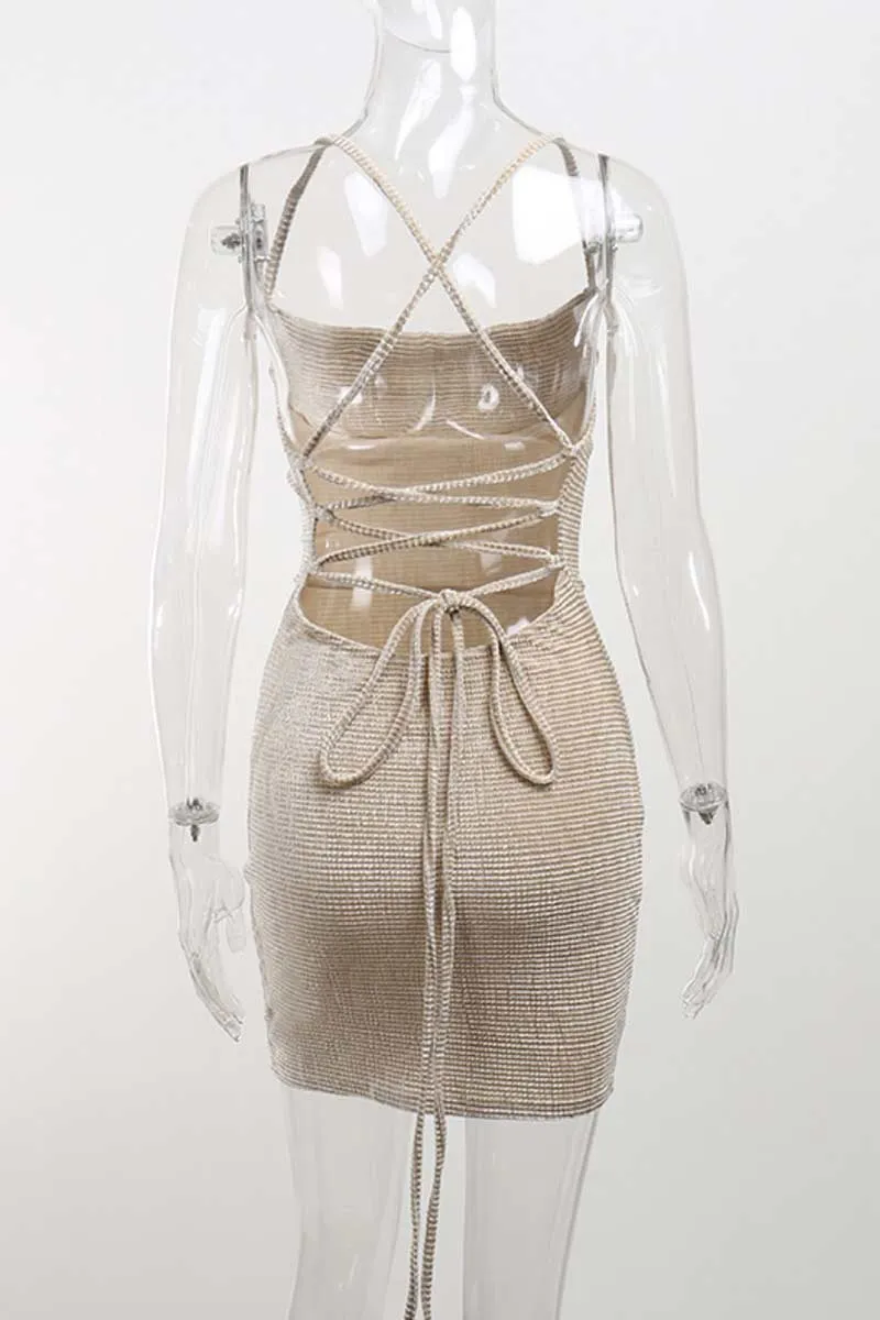 BI875 Halter Criss Cross Mini Dress
